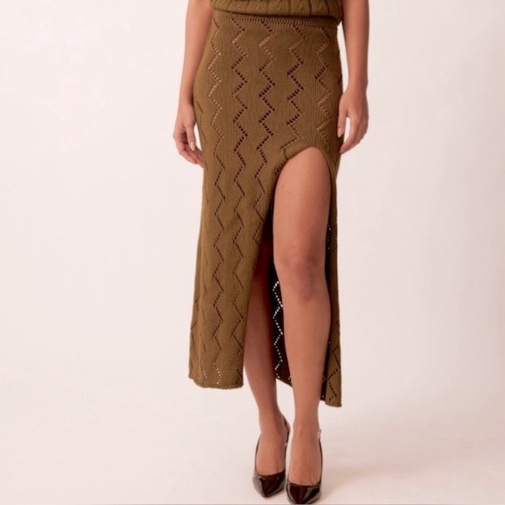 🆕 Savannah Morrow 100% Organic Cotton Pointelle Knit Maxi Skirt - Forest Green